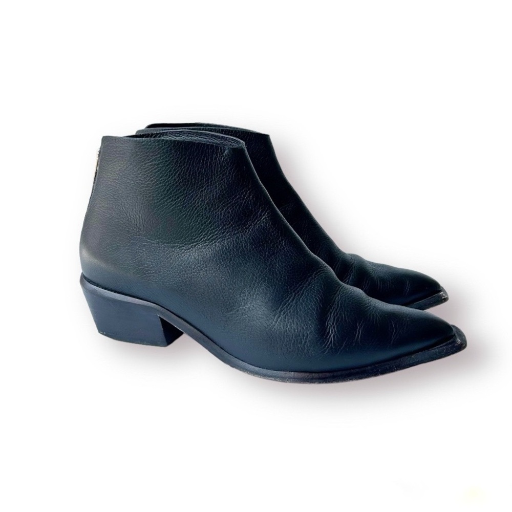 Wal & Pai West Black Leather Pointed Toe Western Booties EU 37